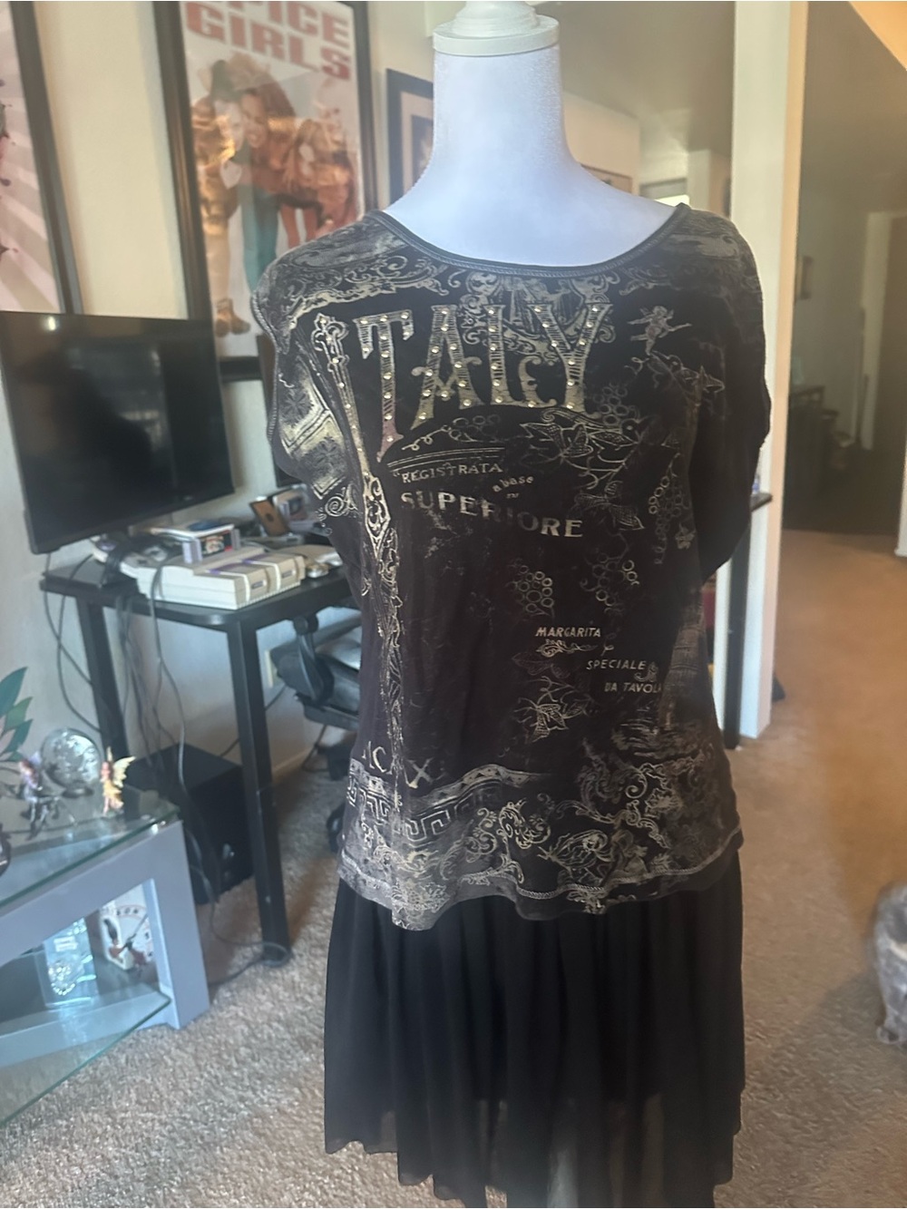 Black Graphic Metallic Accent Tee